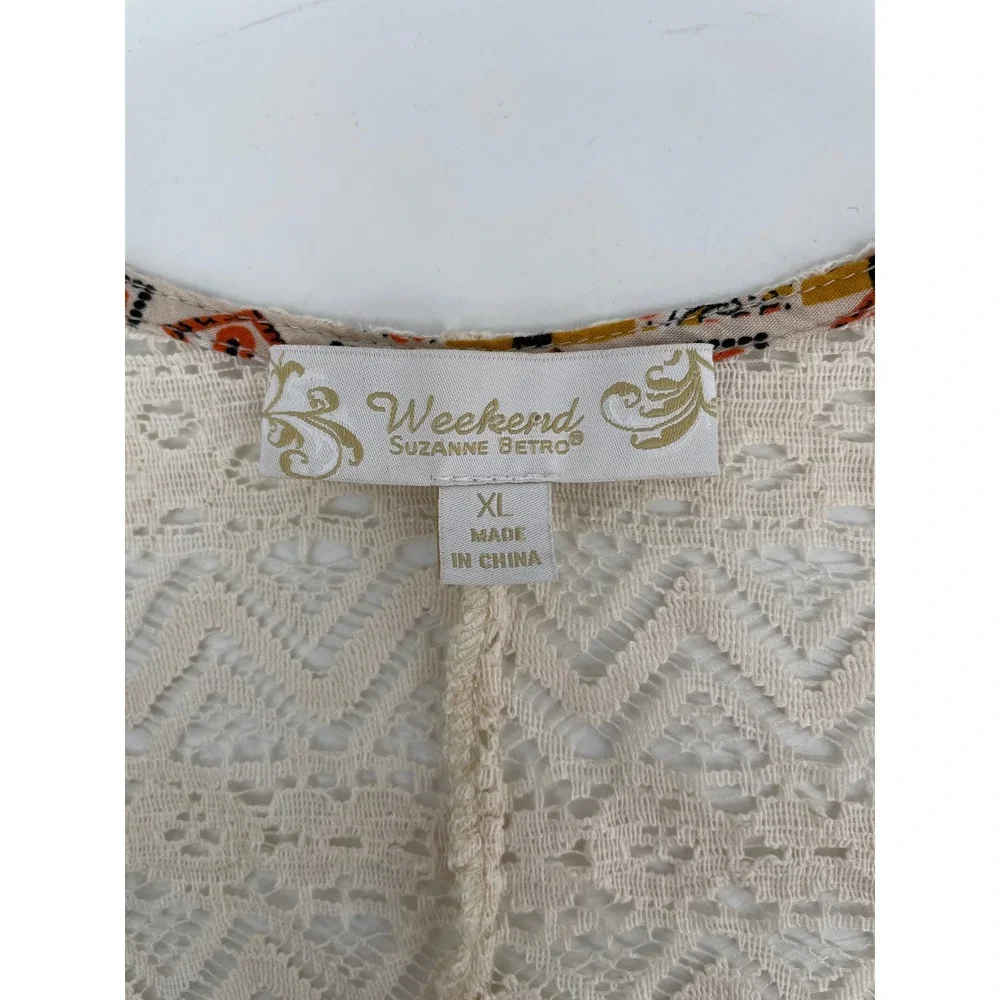 Cottagecore‎ Kimono Women XL Festival Patchwork Lace Trim Open Front